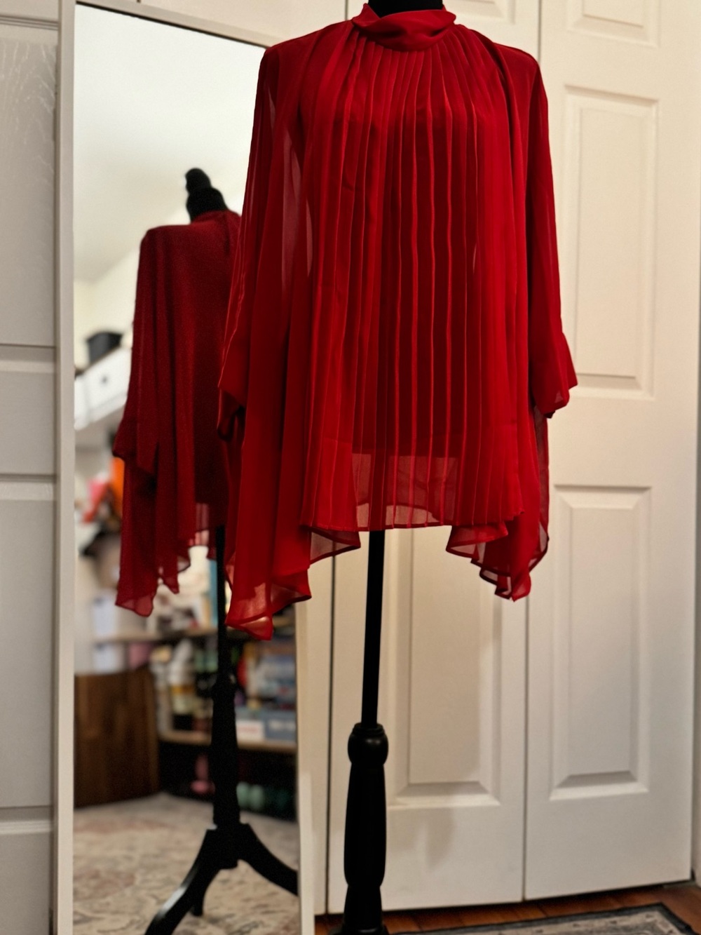 Zara Red Pleated Chiffon Blouse